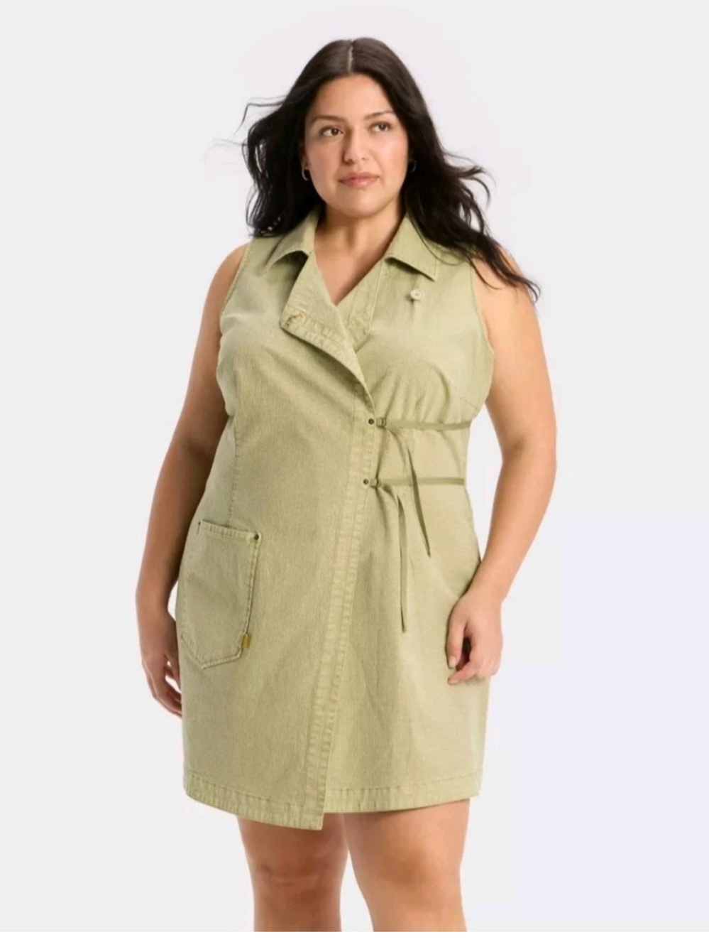 Utility Wrap Sleeveless Mini Dress Olive Green Plus Size 1X Wild Fable NWT